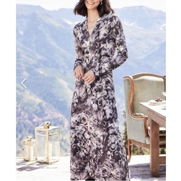 Soft Surroundings Naima Dress M Medium Long Sleeve Maxi Stretch Multi Floral NEW - Picture 11 of 16